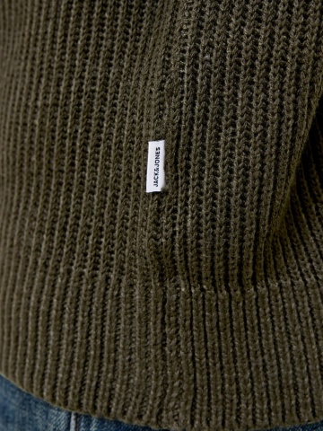 Jack & Jones Pulover tricotat barbati, decolteu la baza gatului, Regular Fit, JJPANNEL, Verde inchis - Img 5