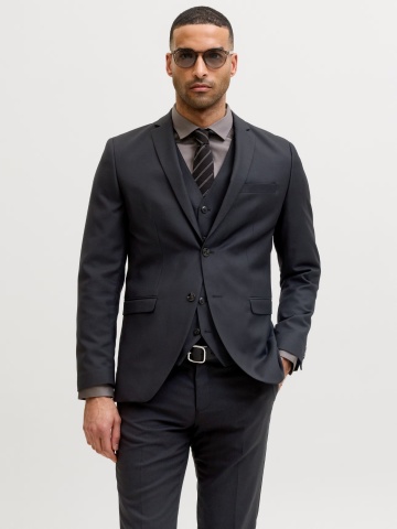 Jack & Jones Sacou barbati, din amestec de lana, Super Slim, JPRSOLARIS Premium, Negru