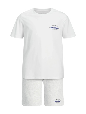 Jack & Jones Set pantaloni scurti si tricou baieti, din bumbac, Regular fit, Alb