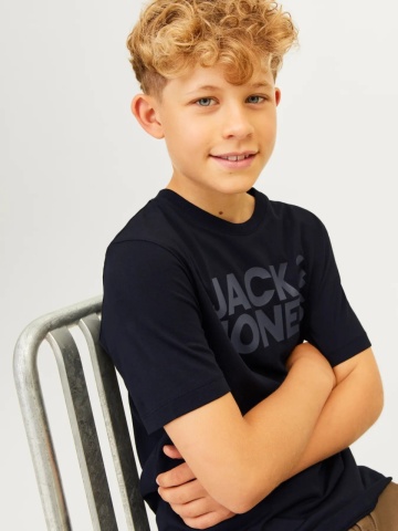 Jack & Jones Tricou baieti, din bumbac organic, Regular fit la baza gatului, JJECORP, Negru - Img 5