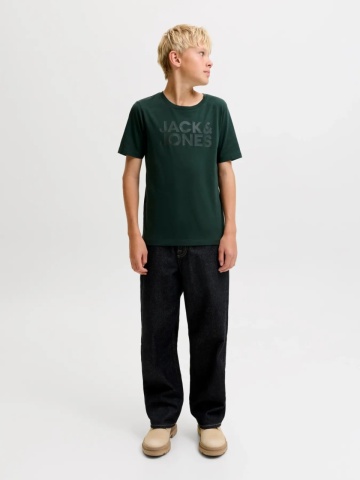 Jack & Jones Tricou baieti, din bumbac organic, Regular fit la baza gatului, JJECORP, Verde inchis - Img 6