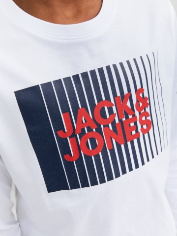 Jack & Jones Tricou baieti la baza gatului, cu maneca lunga, din bumbac organic, Regular fit, Alb - Img 4