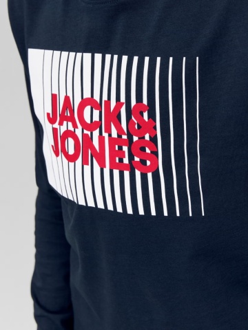 Jack & Jones Tricou baieti la baza gatului, cu maneca lunga, din bumbac organic, Regular fit, Bleumarin inchis - Img 4