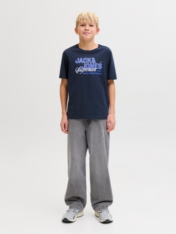 Jack & Jones Tricou baieti, Regular fit la baza gatului cu imprimeu text, Bleumarin inchis - Img 6