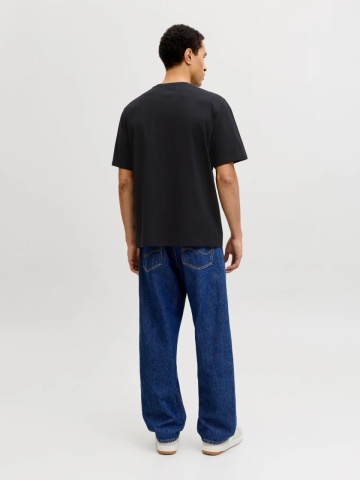 Jack & Jones Tricou barbati cu decolteu la baza gatului, imprimeu cu logo, Regular fit, Negru - Img 2