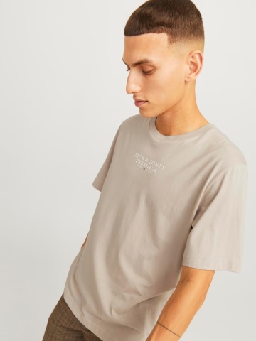 Jack & Jones Tricou barbati cu imprimeu text Jack & Jones Premium, Crem - Img 3