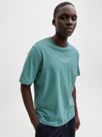 Jack & Jones Tricou barbati cu imprimeu text Jack & Jones Premium, Verde deschis - Img 3