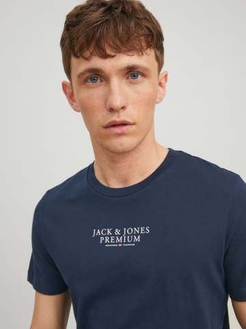 Jack & Jones Tricou barbati cu imprimeu text Jack & Jones Premium, Bleumarin inchis - Img 3
