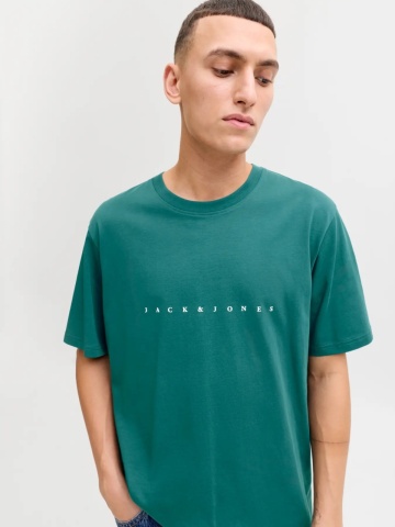 Jack & Jones Tricou barbati JJESTAR JJ TEE SS, cu textul Jack & Jones, Relaxed Fit, Verde inchis - Img 5