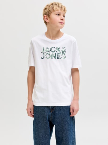 Jack & Jones Tricou cu decolteu la baza gatului, baieti, imprimeu cu logo, Regular fit, Alb