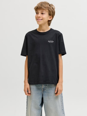 Jack & Jones Tricou din bumbac, baieti, cu decolteu la baza gatului, Negru