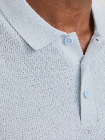 Jack & Jones Tricou polo barbati, cu aspect tricotat, Regular Fit, Albastru deschis - Img 3