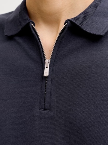 Jack & Jones Tricou polo barbati, cu fermoar, Regular Fit, JPRBLAETHAN, Bleumarin inchis - Img 4