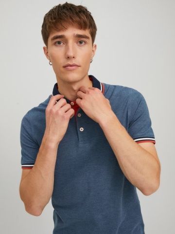 Jack & Jones Tricou polo barbati, Slim fit cu guler contrast, Albastru inchis - Img 3