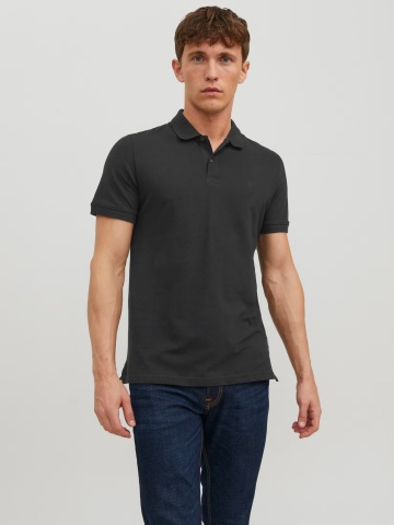 Jack & Jones Tricou polo Basic, Slim Fit, din bumbac, Negru