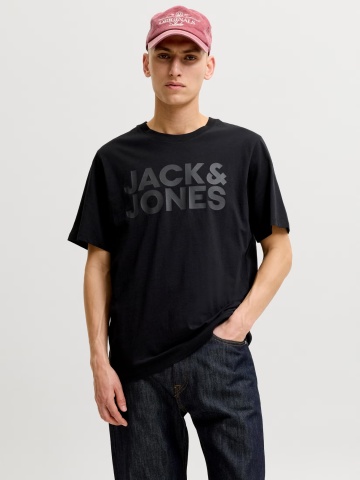 Jack & Jones Tricou simplu, barbati, cu logo, din 100% bumbac, Negru