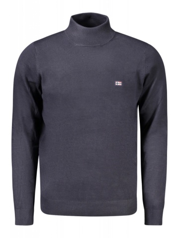 Pulover cu guler inalt barbati, cu mini logo brodat, Regular fit, bleumarin - Img 1