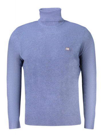 Pulover cu guler inalt barbati, cu mini logo brodat, Regular fit, albastru - Img 1