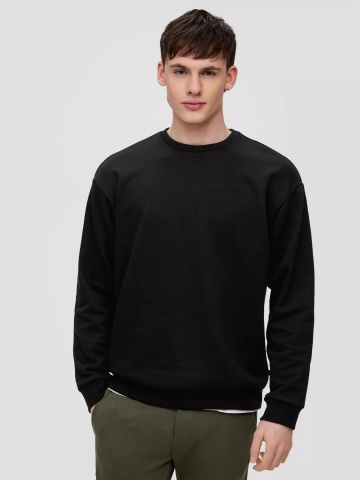 Q/S by s.Oliver Bluza barbati cu logo brodat, decolteu la baza gatului, Regular fit, Negru
