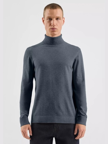Q/S by s.Oliver Pulover tricotat barbati, cu guler inalt, croiala Regular fit, Albastru inchis