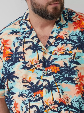 s.Oliver Big Sizes Camasa barbati big sizes cu maneca scurta si imprimeu tropical, Regular fit, Multicolor - Img 4