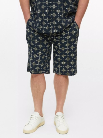 s.Oliver Big Sizes Pantaloni scurti barbati big sizes, cu talie medie, din bumbac, cu imprimeu, Resort fit, Detroit, Bleumarin inchis