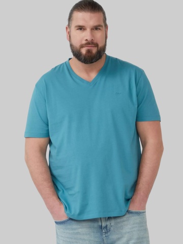 s.Oliver Big Sizes Tricou barbati big sizes cu decolteu in V, Regular Fit, din bumbac, Turcoaz