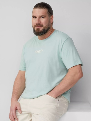 s.Oliver Big Sizes Tricou barbati big sizes cu decolteu la baza gatului, logo contrast, Verde menta - Img 4