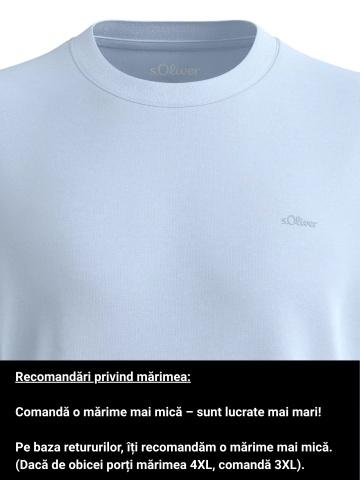 s.Oliver Big Sizes Tricou barbati big sizes cu decolteu la baza gatului, din bumbac, Albastru deschis - Img 3