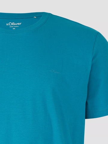 s.Oliver Big Sizes Tricou barbati big sizes, cu decolteu la baza gatului, din bumbac, Turcoaz - Img 8