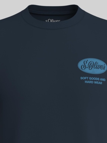 s.Oliver Big Sizes Tricou barbati big sizes cu decolteu la baza gatului si imprimeu cu logo, Bleumarin - Img 4
