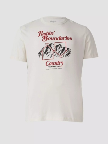 s.Oliver Big Sizes Tricou barbati big sizes, cu imprimeu cu text, Regular fit, Crem - Img 7