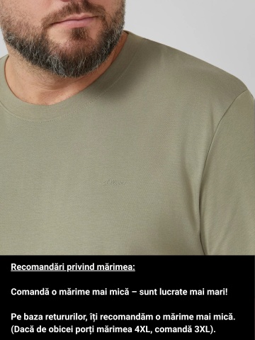 s.Oliver Big Sizes Tricou barbati big sizes, din bumbac, cu decolteu la baza gatului, Olive - Img 4