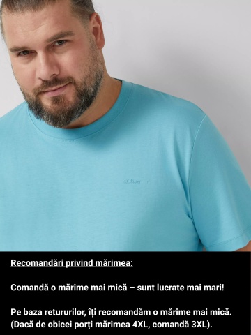 s.Oliver Big Sizes Tricou barbati big sizes, din bumbac, cu decolteu la baza gatului, Turcoaz deschis - Img 3