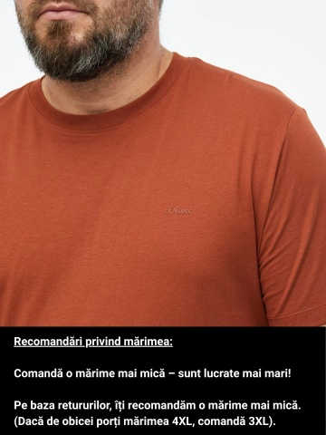 s.Oliver Big Sizes Tricou cu decolteu la baza gatului, barbati big sizes, din bumbac, Regular fit, Maro - Img 3