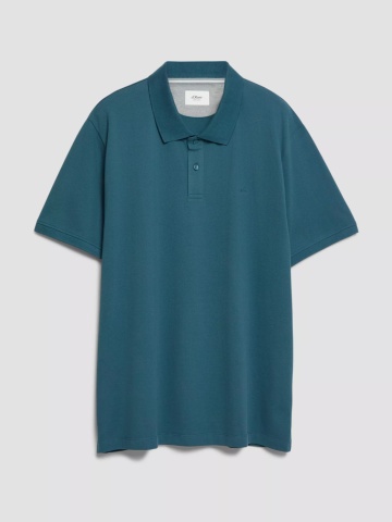 s.Oliver Big Sizes Tricou polo barbati big sizes, din piqué de bumbac, Verde inchis - Img 7