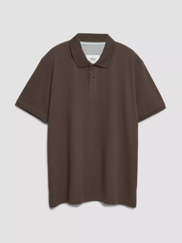 s.Oliver Big Sizes Tricou polo barbati big sizes, din piqué de bumbac, Maro inchis - Img 7