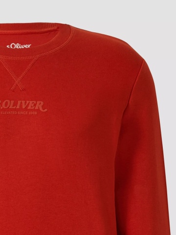 s.Oliver Bluza barbati cu decolteu la baza gatului, logo, Regular Fit, Rosu caramiziu - Img 7