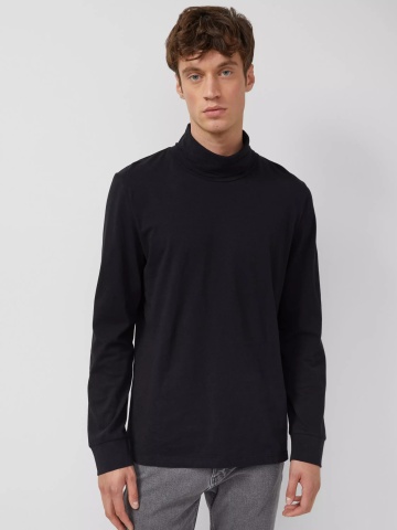 s.Oliver Bluza barbati, cu guler si croiala Regular Fit, Negru