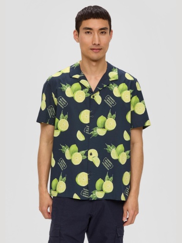 s.Oliver Camasa barbati cu maneca scurta, imprimeu cu lime, Regular fit, Bleumarin inchis - Img 1