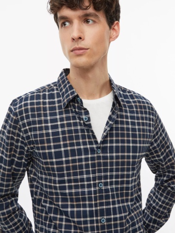 s.Oliver Camasa barbati, in carouri, din amestec de bumbac, Slim fit, Bleumarin inchis - Img 4
