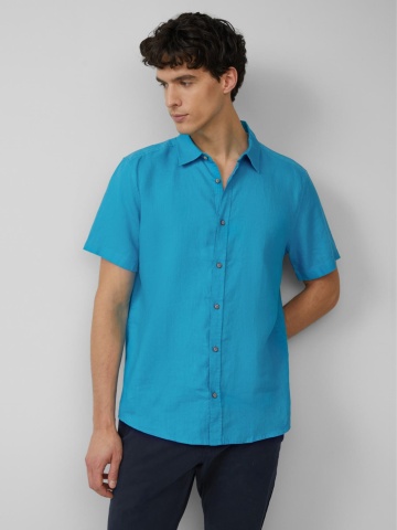 s.Oliver Camasa usoara cu maneca scurta, barbati, din 100% in, Regular fit, Turcoaz - Img 1