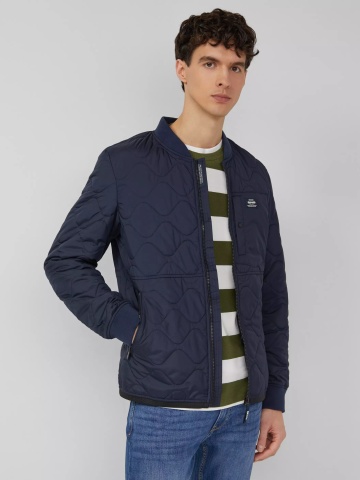 s.Oliver Jacheta bomber, barbati, cu guler tricotat si model in valuri, Bleumarin inchis