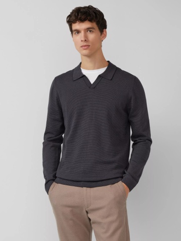 s.Oliver Pulover barbati cu guler polo, din bumbac, Regular fit, Negru
