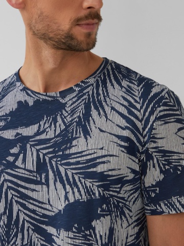 s.Oliver Tricou barbati cu imprimeu cu frunze de palmier, Regular Fit, Bleumarin - Img 4