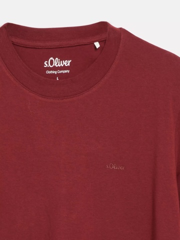 s.Oliver Tricou barbati din bumbac, cu decolteu la baza gatului, Regular fit, Bordeaux - Img 5