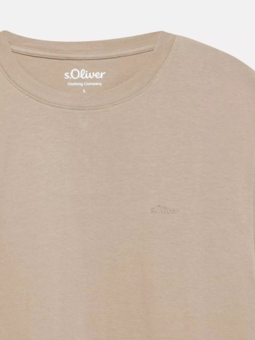 s.Oliver Tricou barbati din bumbac, cu decolteu la baza gatului, Regular fit, Maro deschis - Img 6