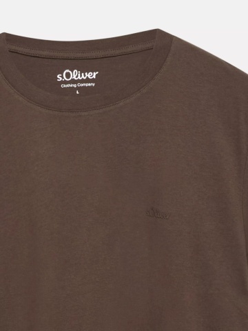 s.Oliver Tricou barbati din bumbac, cu decolteu la baza gatului, Regular fit, Maro - Img 7