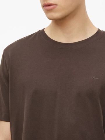s.Oliver Tricou barbati, din bumbac, la baza gatului, Regular fit, Maro inchis - Img 2