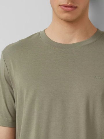 s.Oliver Tricou barbati din bumbac, la baza gatului, Regular fit, Olive - Img 2
